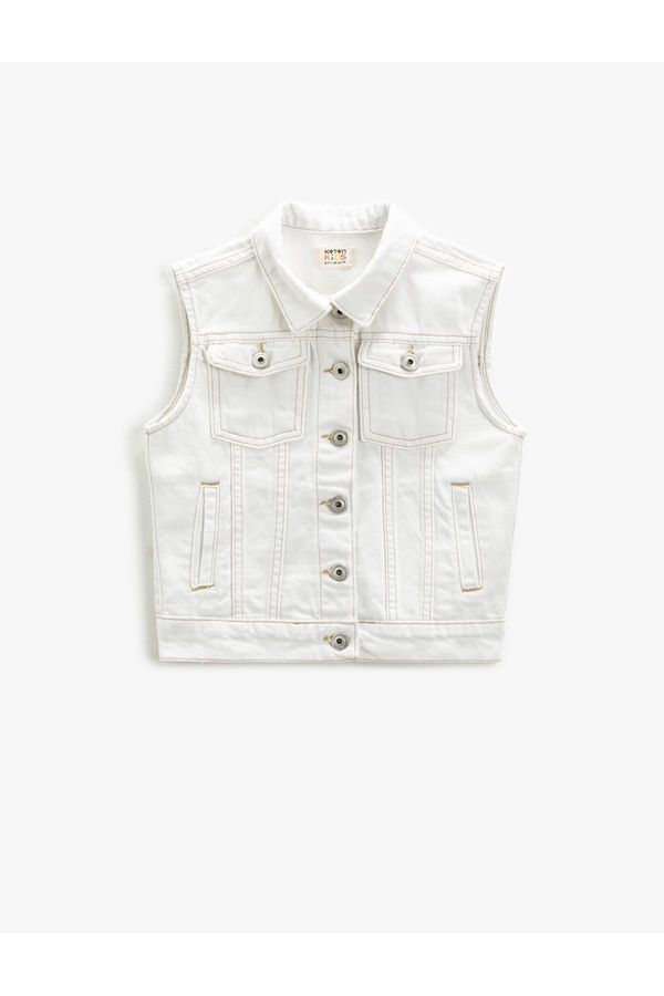 Koton Koton Sleeveless Denim Jacket with Flap Pockets Cotton