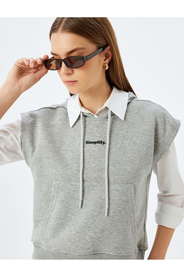 Koton Koton Sleeveless Hooded Sweatshirt with Printed Detail and Comfortable Fit