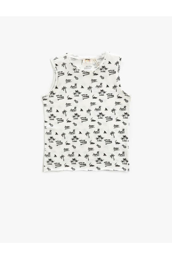 Koton Koton Sleeveless T-Shirt Crew Neck Tropical Printed Cotton