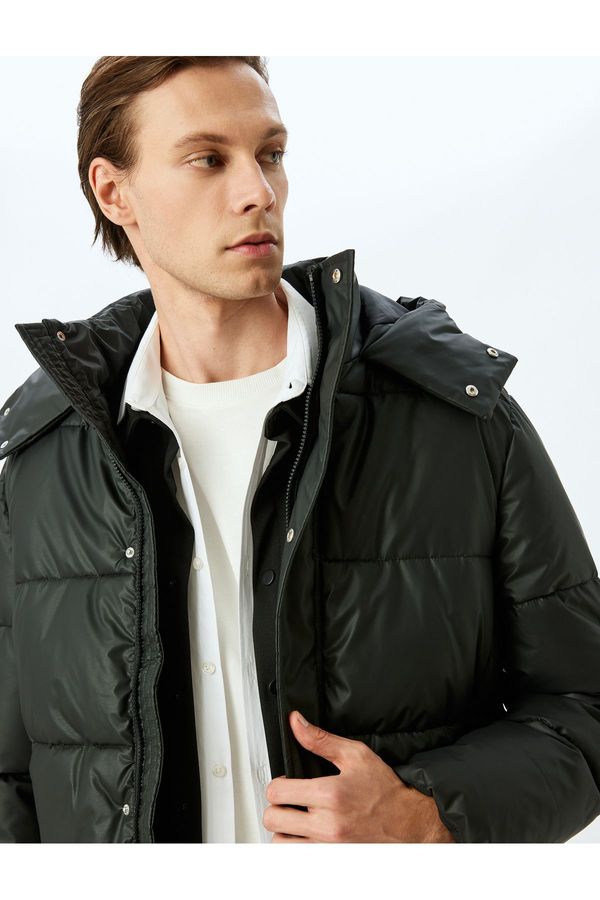 Koton Koton Slim Fit Hooded Faux Leather Puffer Jacket