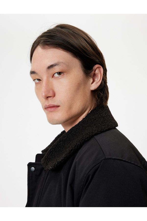 Koton Koton Slim Fit Jacket Plush Collar Detailed Zippered