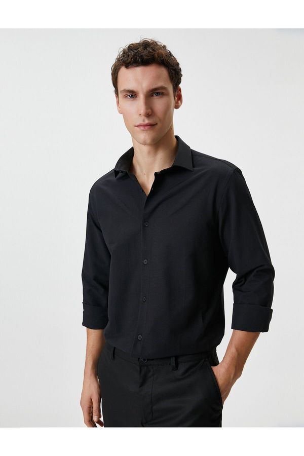 Koton Koton Slim Fit Shirt Half Italian Collar Buttoned Textured