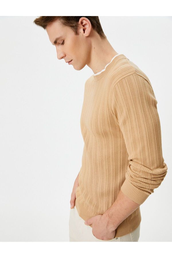 Koton Koton Slim Fit Sweater Knitwear Textured Collar Detailed Long Sleeve