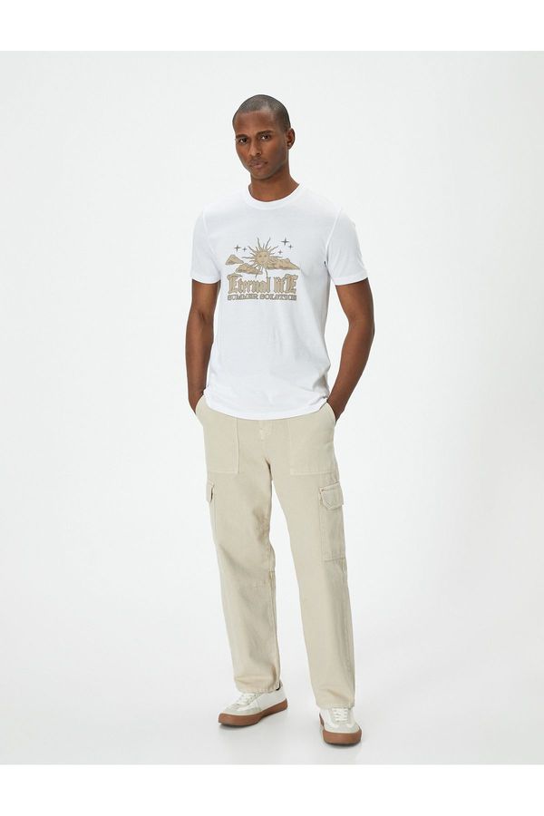 Koton Koton Slogan Printed Cotton Crew Neck Slim Fit T-Shirt