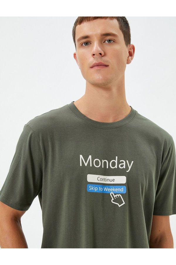 Koton Koton Slogan Printed T-Shirt Crew Neck Short Sleeve Cotton