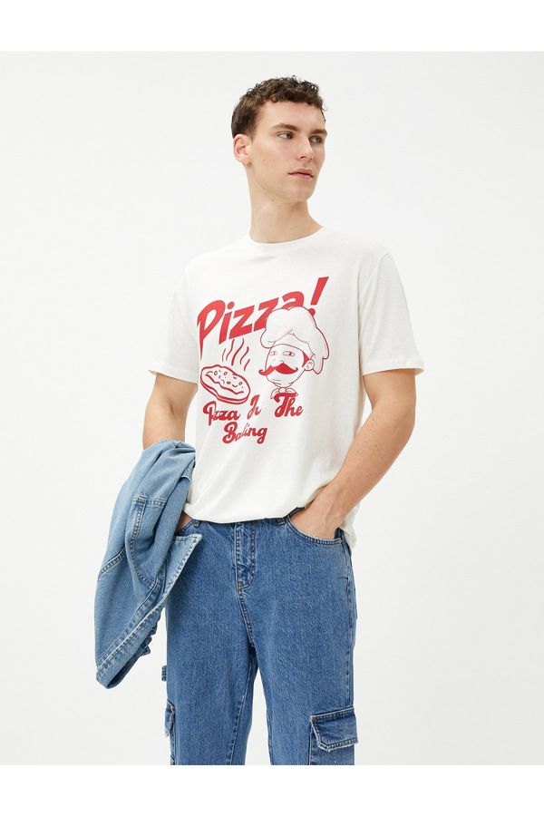 Koton Koton Slogan Printed T-Shirt Pizza Themed Crew Neck Cotton