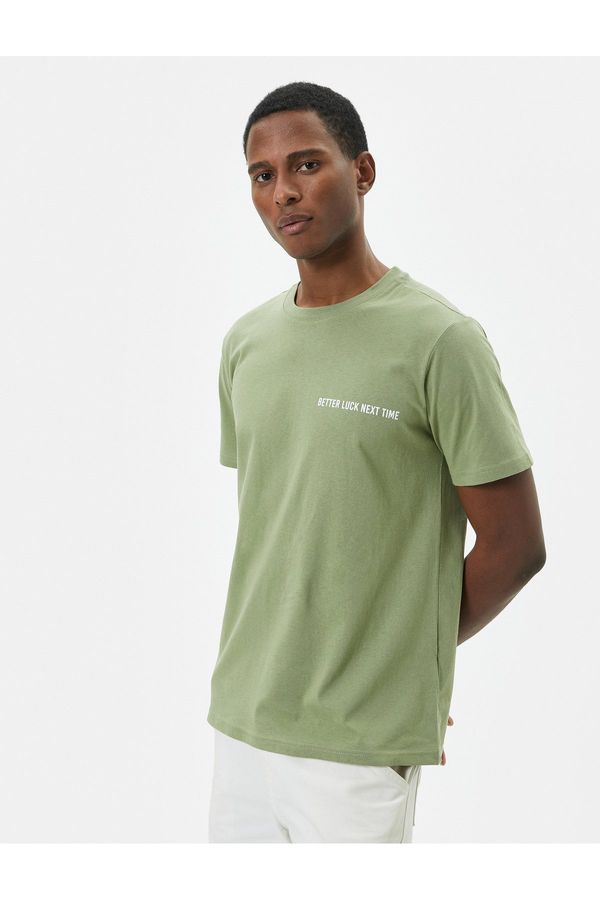 Koton Koton Slogan Printed T-Shirt Slim Fit Crew Neck Short Sleeved Cotton