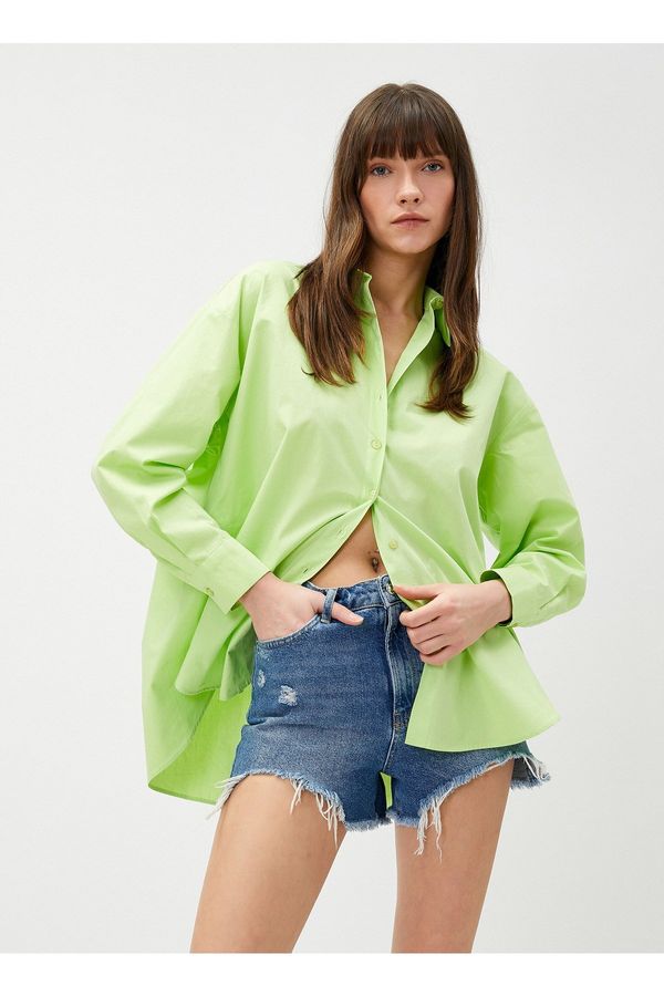 Koton Koton Solid Green Women's Shirt With Shirt Collar 3sak60011pw