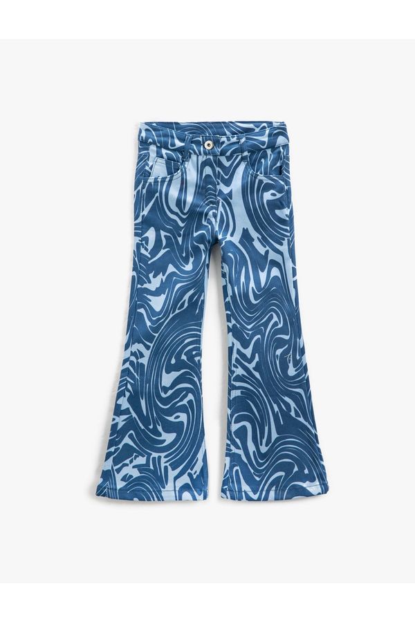 Koton Koton Spanish Leg Trousers Abstract Patterned Cotton With Pocket.