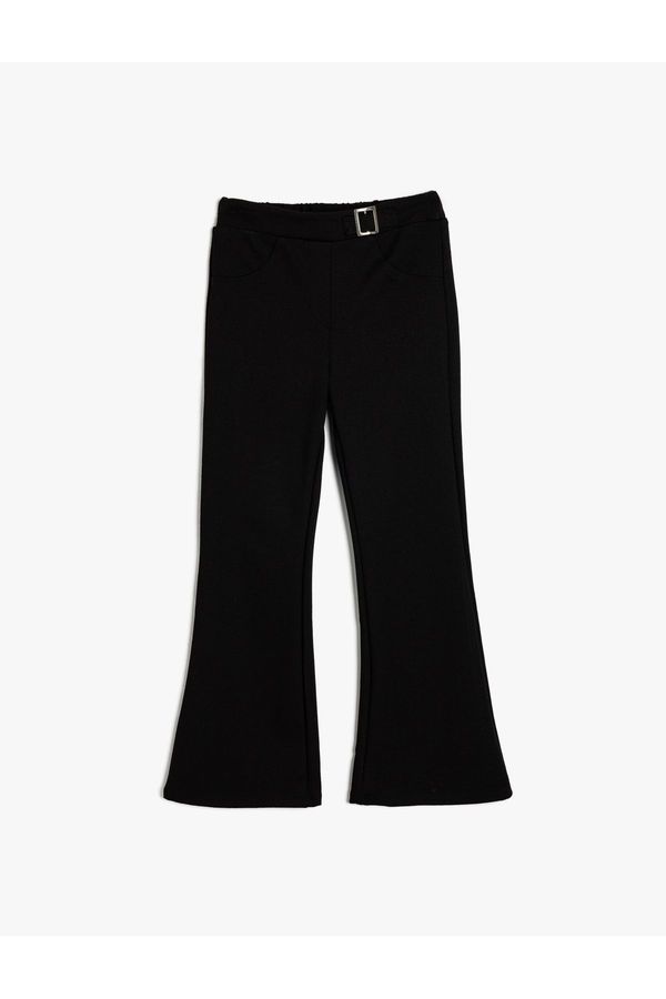 Koton Koton Spanish Leg Trousers Slim Fit Metal Buckle Detail Viscose Blend