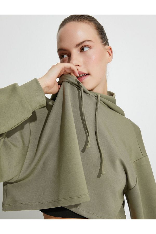 Koton Koton Sports Crop Hooded Oversize Sweatshirt Modal Fabric Long Sleeve