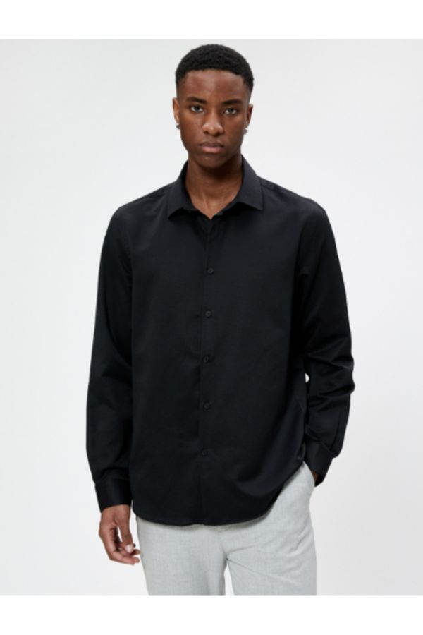 Koton Koton Sports Shirt Slim Fit Classic Collar Long Sleeve Non Iron