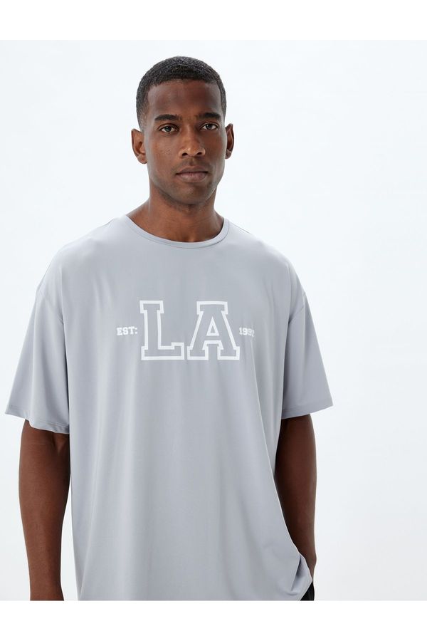 Koton Koton Sports T-Shirt Oversize Slogan Printed Crew Neck Short Sleeve