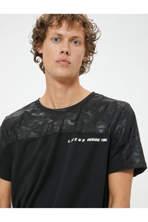 Koton Koton Sports T-Shirt Slogan Printed Camouflage Detailed Short Sleeve Crew Neck