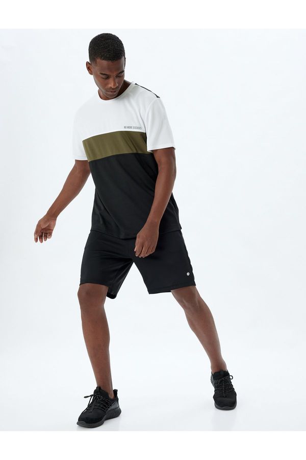 Koton Koton Sports T-Shirt Slogan Printed Color Block Crew Neck Short Sleeve