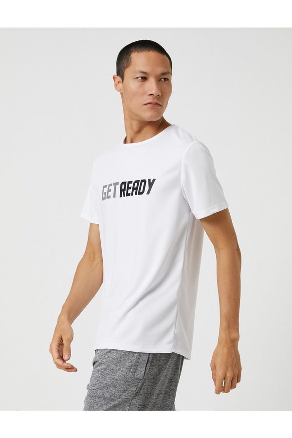 Koton Koton Sports T-Shirt with Motto Printed Crew Neck Breathable Fabric.