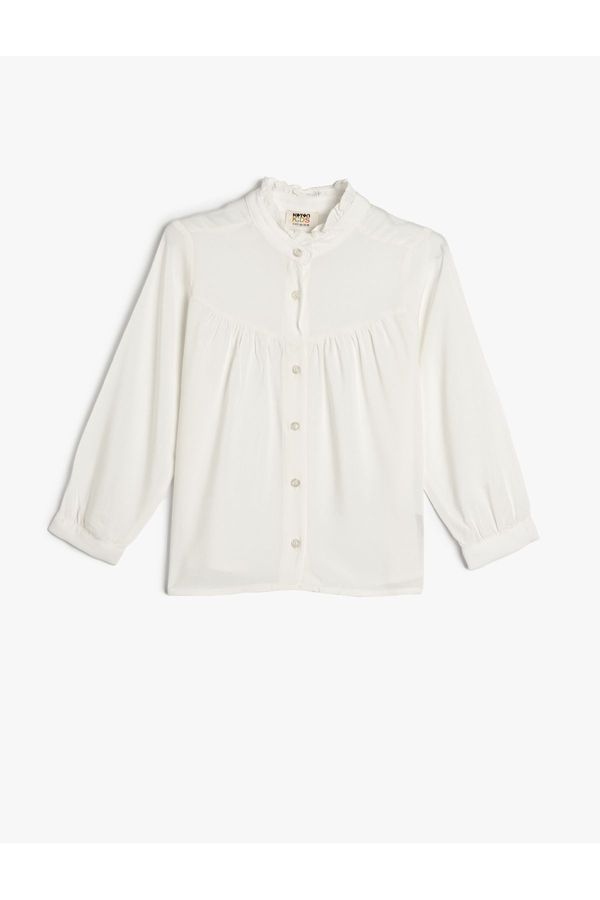 Koton Koton Stand Collar Shirt with Ruffle Detail and Long Sleeves