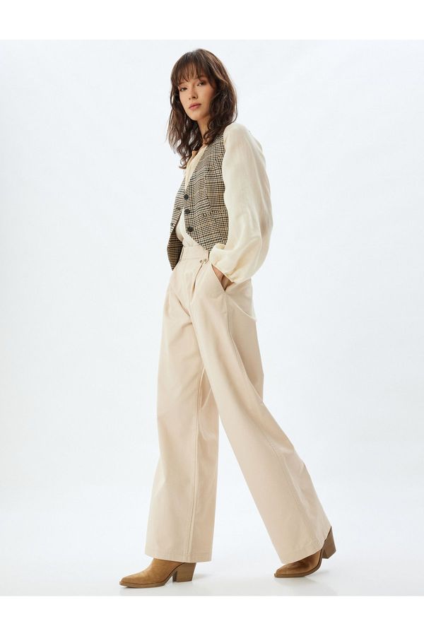 Koton Koton Standard Waist Wide Leg Canvas Pants with Pockets