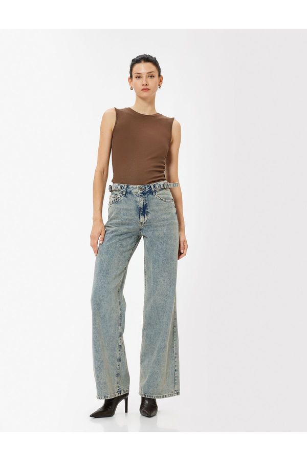 Koton Koton Standard Waist Wide Leg Jeans Buttoned Pocket Cotton - Wide Leg Jeans