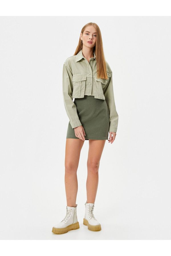 Koton Koton Stone Mini Skirt Standard Waist Slim Fit A-Cut