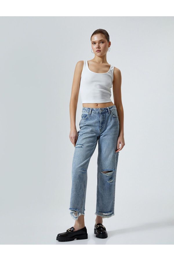 Koton Koton Straight Jeans Straight Leg Ripped Cotton Standard Waist - Eve Jean
