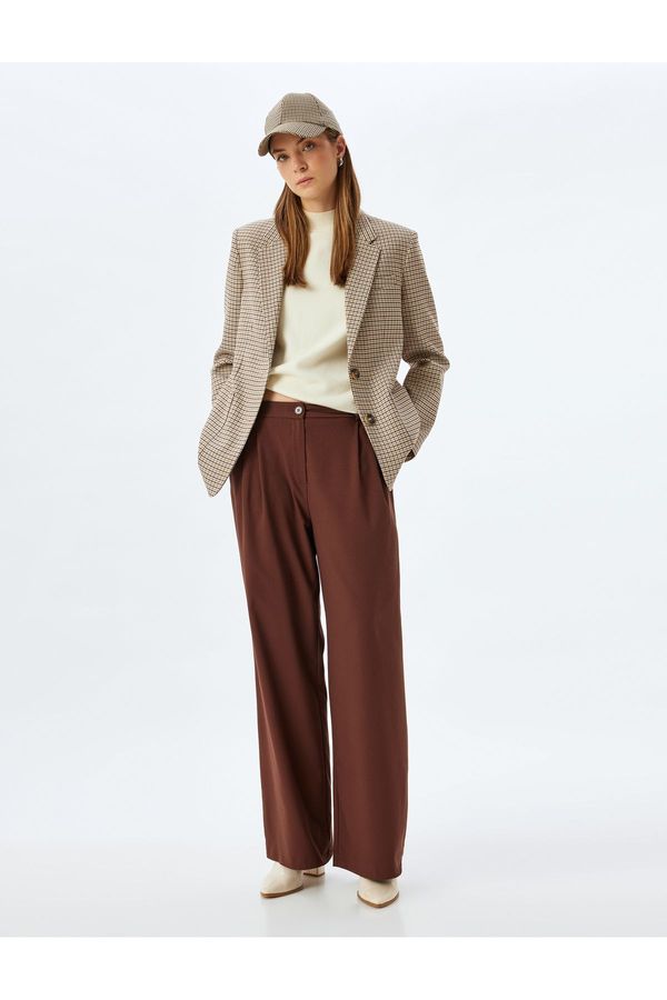 Koton Koton Straight Wide Leg Baggy Fabric Trousers with Pleat Detail and Pockets