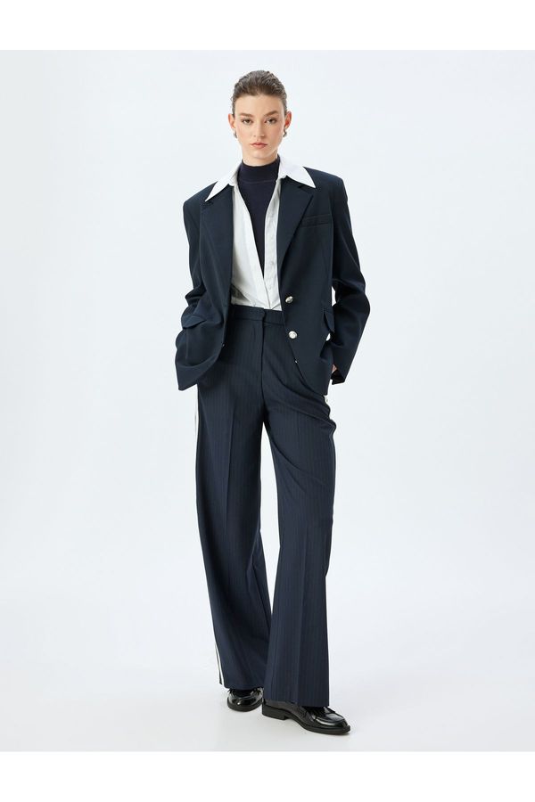 Koton Koton Straight Wide Leg Fabric Trousers with Pockets and Side Stripe Detail