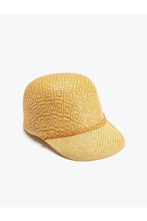 Koton Koton Straw Hat Cap with Geometric Pattern and Knitting Detail.