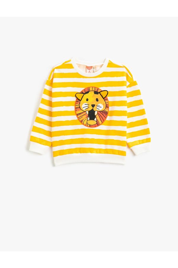 Koton Koton Striped Sweatshirt with a Lion Graphic Print Long Sleeved Crewneck