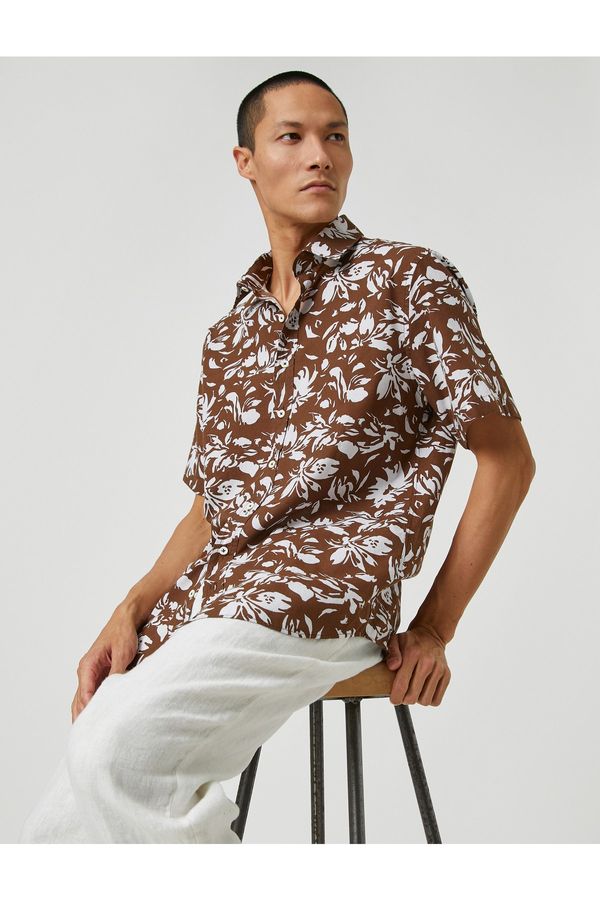 Koton Koton Summer Shirt Floral Short Sleeve Classic Collar