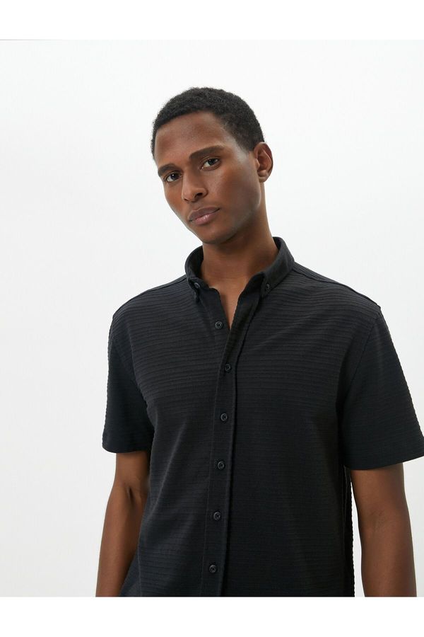 Koton Koton Summer Shirt Short Sleeve Classic Collar Textured Buttoned