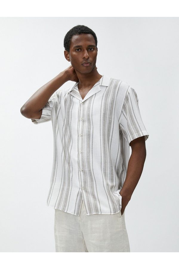 Koton Koton Summer Shirt with Short Sleeves Turndown Collar Cotton