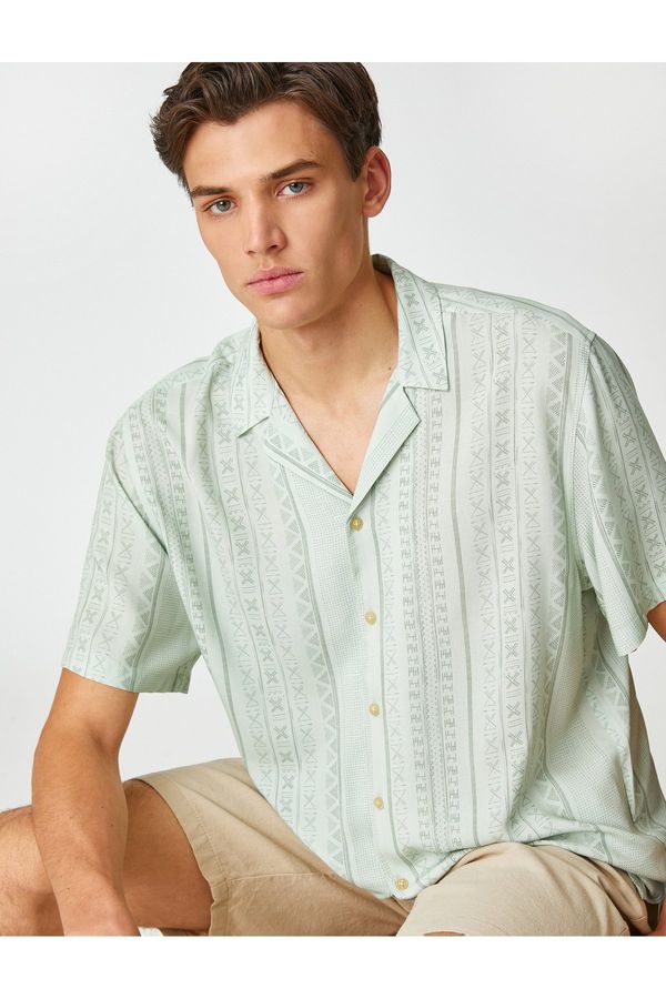 Koton Koton Summer Shirt with Short Sleeves, Turndown Collar Ethnic Print Detailed.