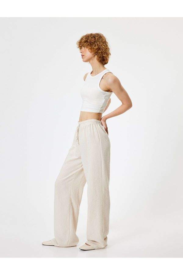 Koton Koton Summer Trousers Wide Leg Waist Lace Standard Waist