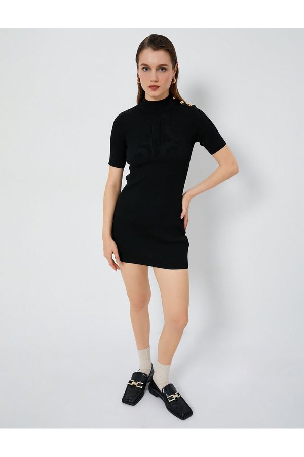Koton Koton Super Mini Knitwear Dress Ribbed Short Sleeve Stand Collar