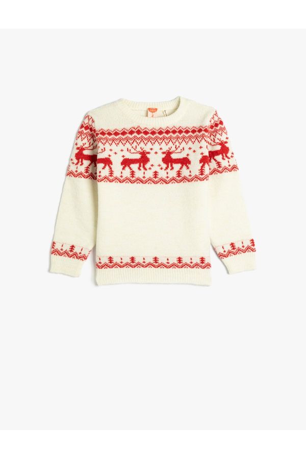 Koton Koton Sweater Deer Pattern Round Neck Soft Textured