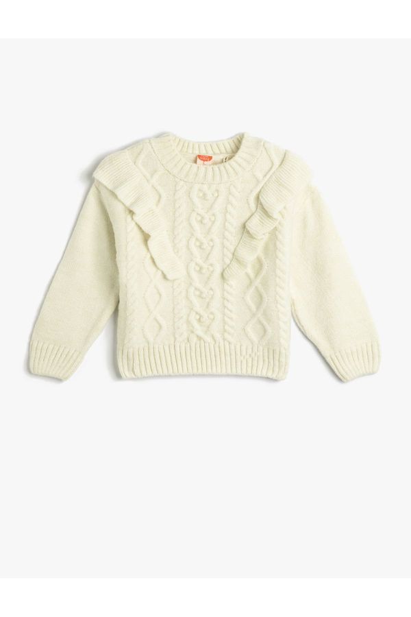 Koton Koton Sweater Knitwear Soft Textured Ruffled Round Neck