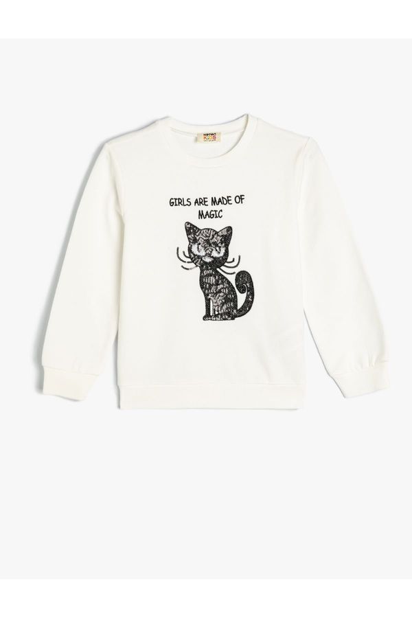 Koton Koton Sweatshirt Cat Printed Crew Neck Long Sleeve Cotton