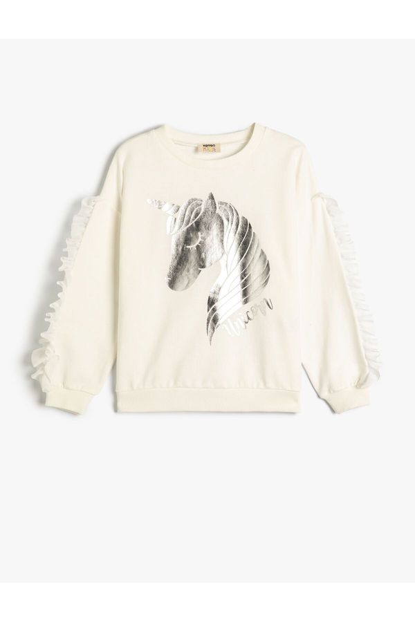 Koton Koton Sweatshirt Long Sleeve Shiny Unicorn Printed Tassel Detail Cotton