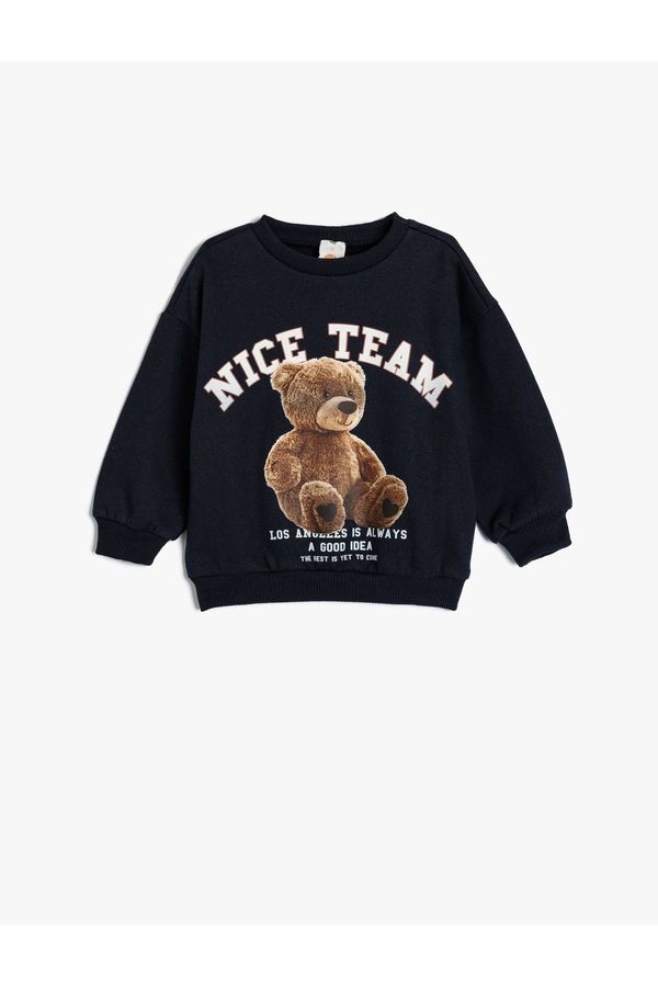 Koton Koton Sweatshirt Long Sleeve Teddy Bear Printed Ruffled Crew Neck