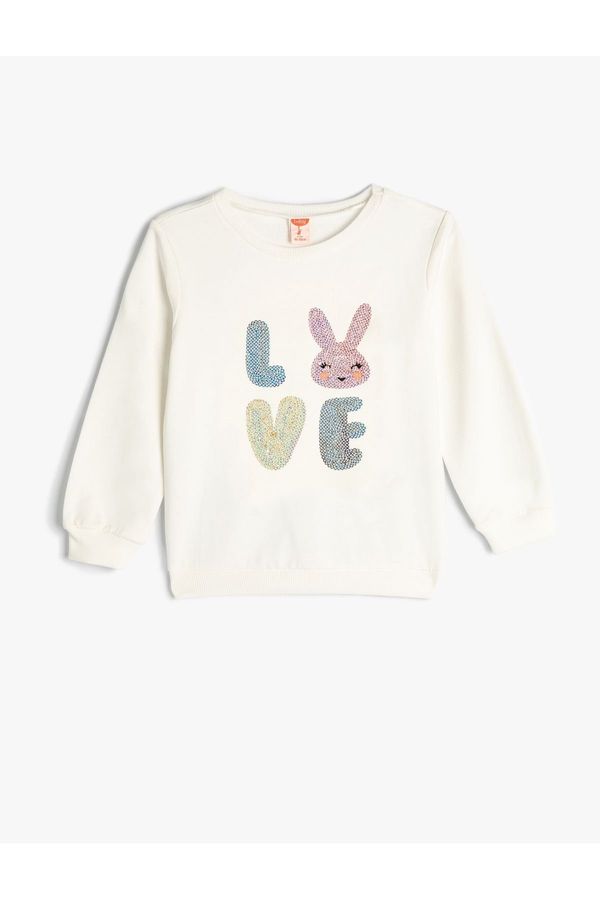 Koton Koton Sweatshirt Rabbit Printed Sequined Cotton Raised