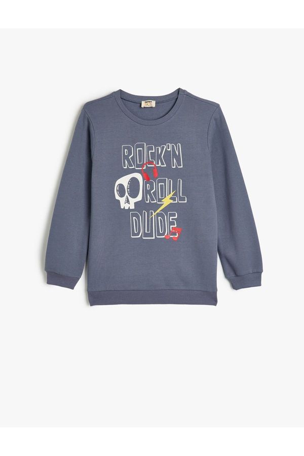 Koton Koton Sweatshirt Skull Printed Long Sleeve Crew Neck Raised