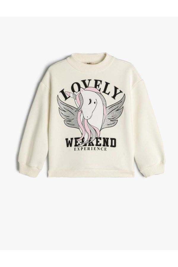 Koton Koton Sweatshirt Unicorn Printed Crew Neck Long Sleeve Raised Cotton