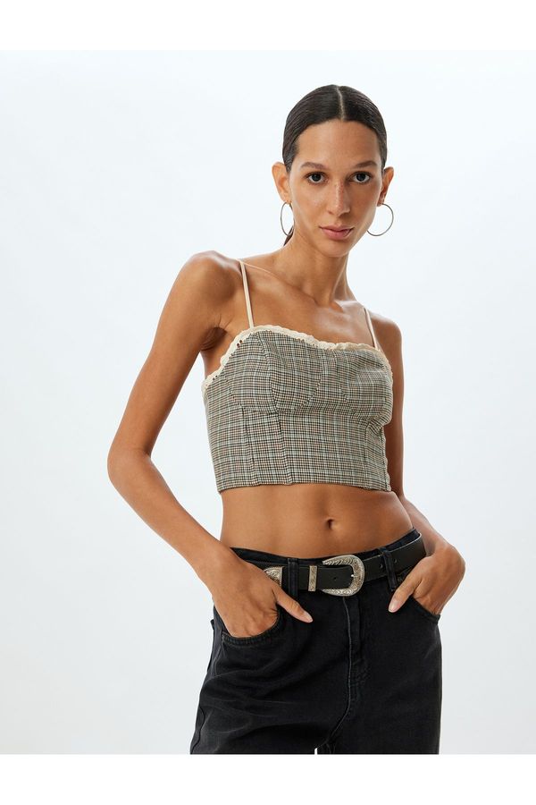Koton Koton Sweetheart Neck Lace Detailed Strappy Plaid Crop Bustier