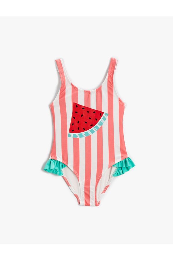 Koton Koton Swimsuit Watermelon Printed Thick Strap Ruffle Detail
