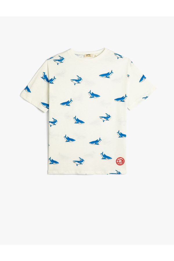 Koton Koton T-Shirt Crew Neck Short Sleeve Shark Print Cotton