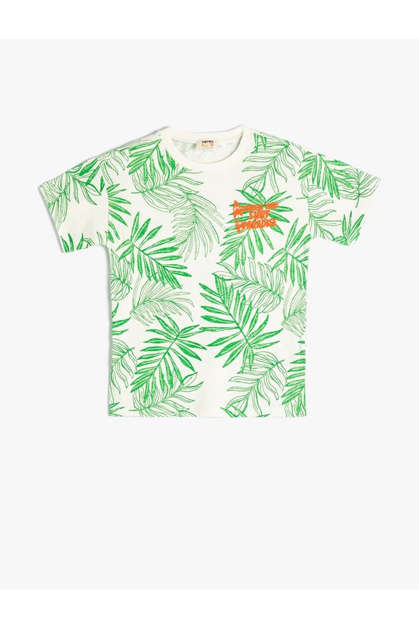 Koton Koton T-Shirt Crew Neck Short Sleeve Tropical Printed Cotton