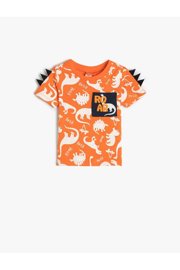 Koton Koton T-Shirt Dinosaur Print Applique Detail Short Sleeve Cotton