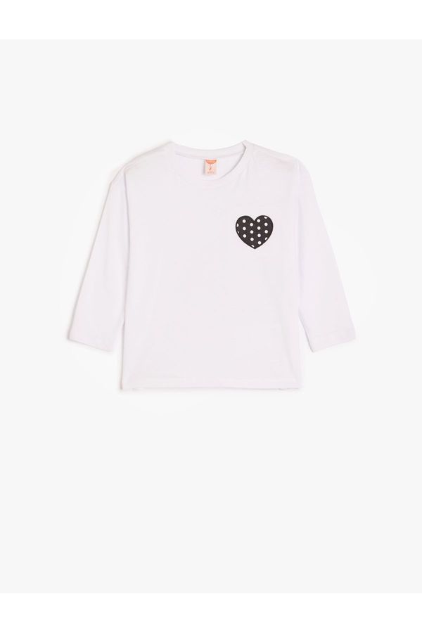 Koton Koton T-Shirt Long Sleeve Heart Printed Crew Neck