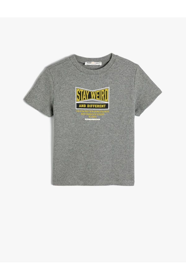 Koton Koton T-Shirt Motto Printed Short Sleeve Crew Neck